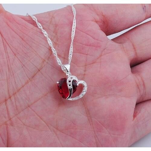 Fashion Women Hear Red Zircon Pendant Chain Necklace Wedding Party Jewelry