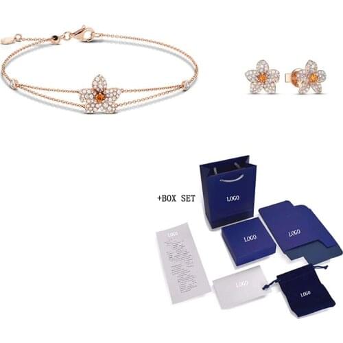 Fashion SWA New Orange Lily Petal Golden Bracelet Earring Set Three-dimensional Petal Decoration Lady Charming Romantic Jewelry