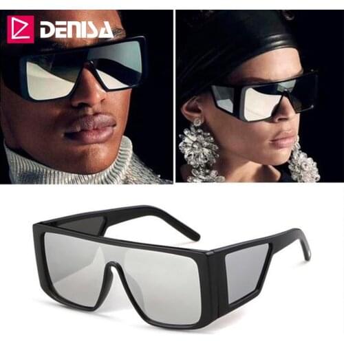 DENISA Retro Oversized Sunglasses Men 2019 Square Luxury Sunglasses Girls UV400 Mirror Gradient Big Sun Glasses For Women G2043