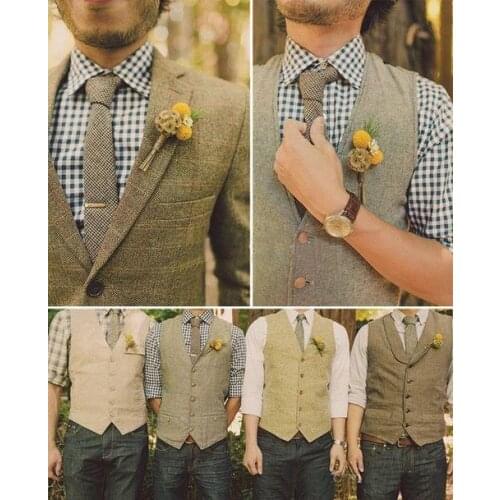 Mens Dress Vests Slim Fit Unique Wool Tweed Vest Groom Vests British Style Mens Suit Vests Farm Wedding Waistcoat