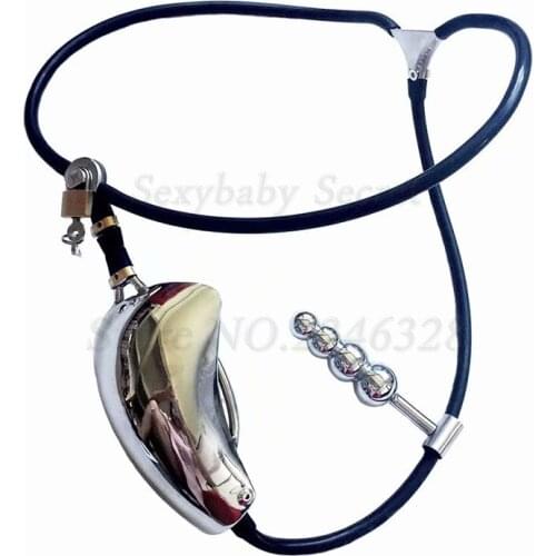 Stainless Steel Male Underwear Chastity Belt with Anal Beads,Anal Plug,Cock Rings,Chastity Lock,BDSM Sex Toys For Men Gay
