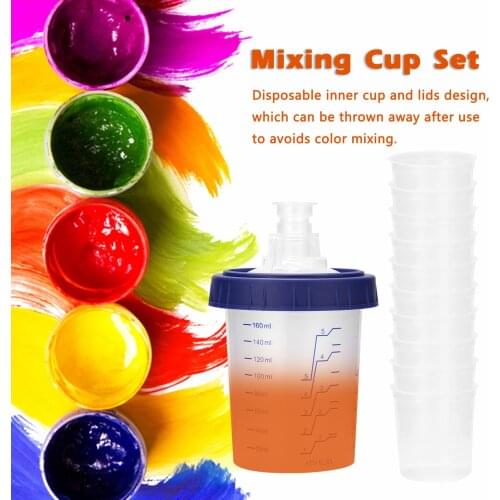 Sprayer Machine Paint Mixing Cup Set with 4pcs Sealing Plugs 1pcs Black Retainer-Ring 1pcs Hard Cup and 10pcs Inner Cup and Lids