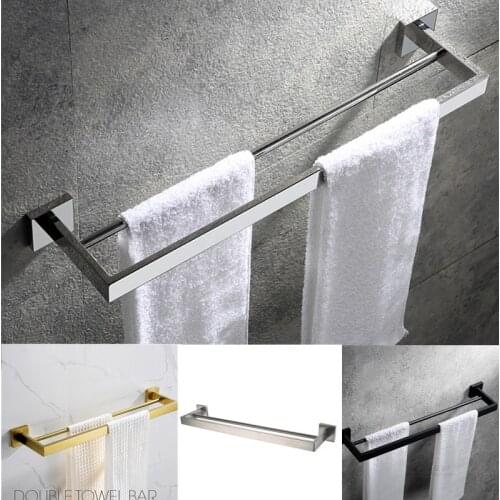 Bathroom Double Towel Bars Wall Stainless Steel Towel Holder Shiny Silver Abthroom Pendant send it from Brazil Free Shipping