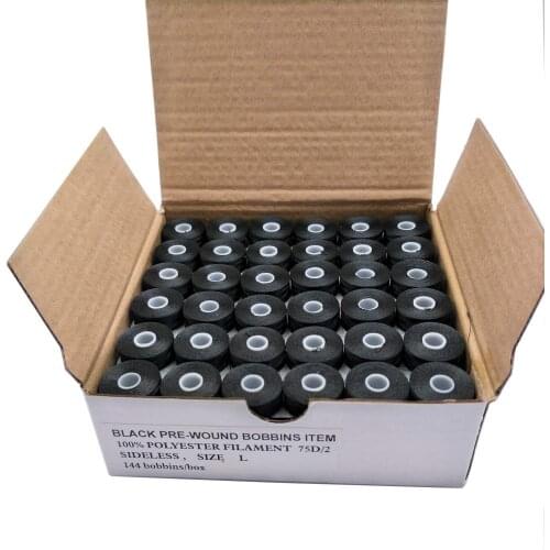 144pcs L Style Prewound Embroidery Threads Bobbins for Brother,Babylock,Janome Embroidery Machines White/ Black Sideless
