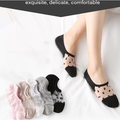 5Pairs Fashion Womens Lace Socks Silk Crystal Socks Invisible Girls Socks Elasticity Dot No Show Lady Socks Famale Hosiery Sox
