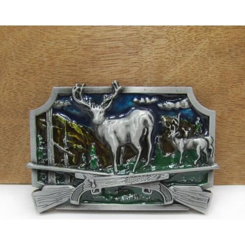 BuckleClub wholesale zinc alloy western DEER hunting cowboy jeans gift belt buckle FP-02795 pewter finish 4cm width loop