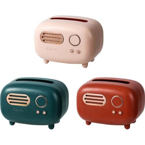 Retro Radio Model Tissue Box Desktop Paper Holder Vintage Napkin Case Ornament