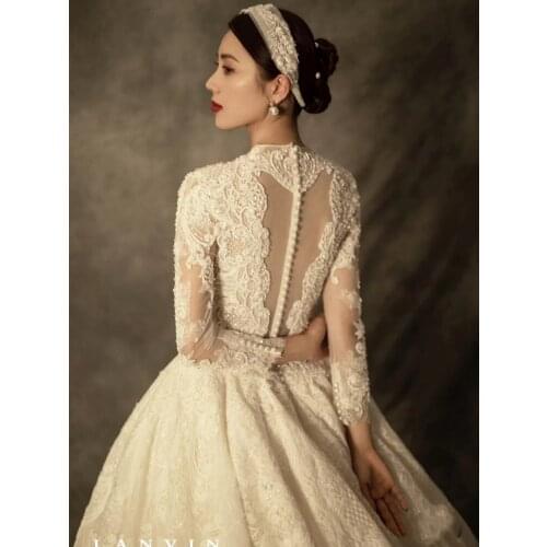 Wedding Dress 2021 Trailing Lace Long-sleeved Wedding Princess Dreamy Bride Ball Gown Wedding Dresses A310