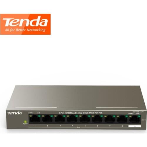 Tenda TEF1109P-8-63W Fast Ethernet Full-Duplex 10/100Mbps 1.8Gbps Switch Capacity 58W, 250M, 6KV Lightning Protection