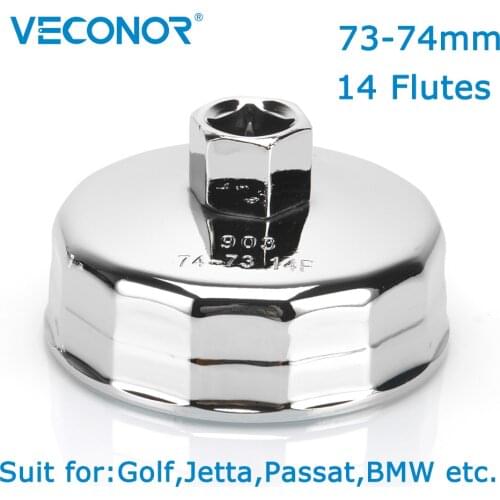 Veconor 1/2" Square Dr. Steel 73mm-74mm Oil Filter Wrench Cap Housing Tool Remover 14 Flutes Universal For Golf Jetta Passat BMW