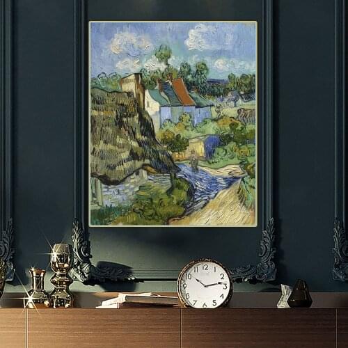 Van Gogh《Houses in Auvers》Canvas Oil Painting Artwork Aesthetic Picture Poster Wall Hanging Decor Home Living Room Decoration