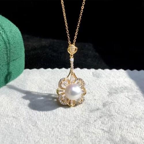 YIKALAISI 925 Sterling Silver Necklaces Jewelry For Women 8-9mm Oblate Natural Freshwater Pearl Pendants 2021 Wholesales