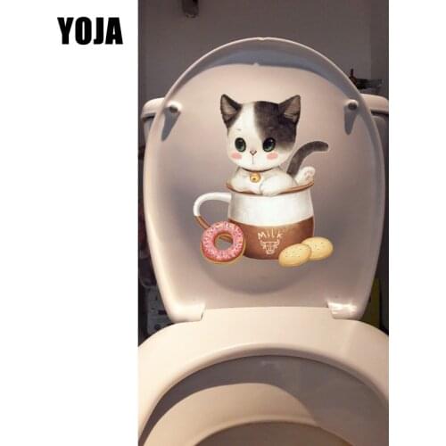 YOJA 18.5*23.3CM Cute Cartoon Cat Childern Room Decor Modern Art Wall Toilet Sticker T1-0121