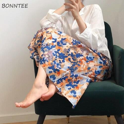 Skirts Women Retro Design Summer Vintage Fantasy Oil-Painting Print High Waist Midi A-line Female Saias Korean Style All-match