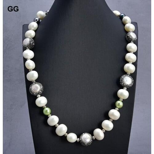 GuaiGuai Jewelry 29'' Sea Shell Pearl Pearl Coin CZ Pave Connector Necklace