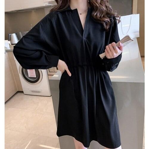 Extra Large Size Long-Sleeved T-shirt Bottoming Shirt Spring and Autumn Super Fairy Drawstring Waist Dress Women