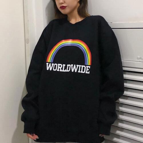 Women Rainbow Sweatshirt Oversized Long Sleeve Crew Neck Graphic Print Pullover Sweatshirt Without Hood ALT-Girl e-girl Outfit