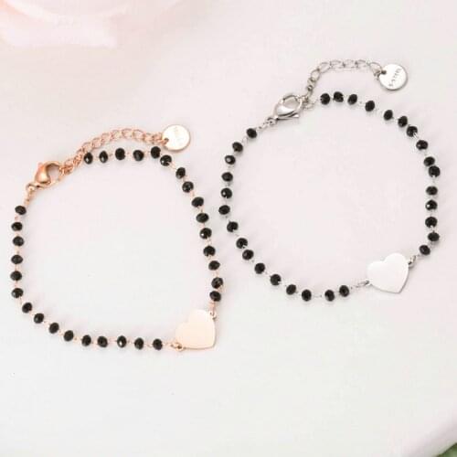 Romantic Heart Star Black Crystal Bracelets Stainless Steel Women Charm Bracelets Fashion Jewelry Accessory Gifts