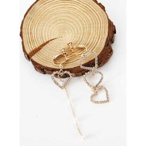 1 Pair Luxury Jewelry New Korean Charm Pearl Tassel Crystal Love Heart Earrings for Women Fashion Asymmetric Drop Earring