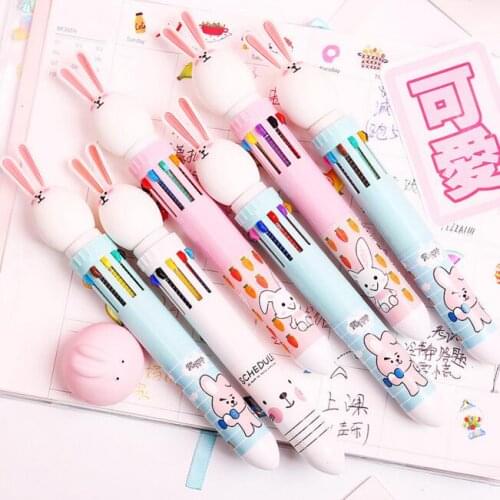 1 Piece Multi-color 10 In 1 Press Rabbit Ballpoint Pen Advertising Pen Signature Pen School Student And Office Stationery