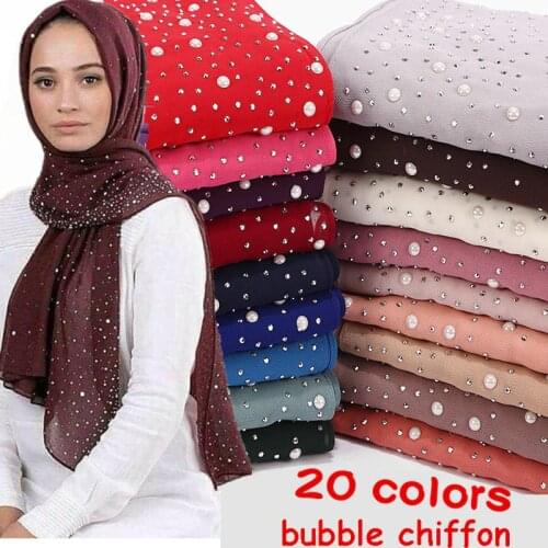 10pc/lot Womens Bubbles Chiffon Scarf and diamond studs Pearls scarf plain hijab shawls Wraps solid color muslim hijab scarf