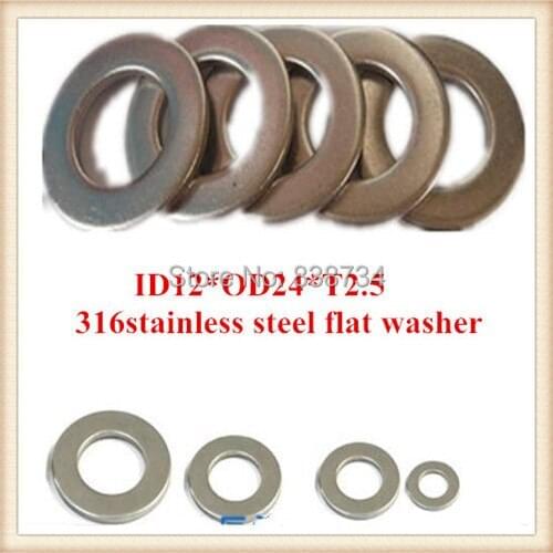 100pcs high quality 316 stainless steel m12 flat washer/plain washer/shim washer ID12*OD24*T2.5