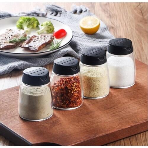 4 Pack Glass Spice Jars Double Lids Seasoning Shakers Bottles with Labels Barbecue Spice Container Salt and Pepper Condiment Pot