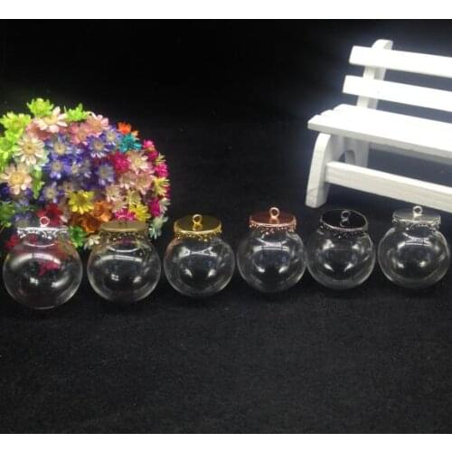 50sets/lot 25*15mm glass globe bottle flower tray glass vial pendant diy glass cover dome jars craft necklace pendants jewelry