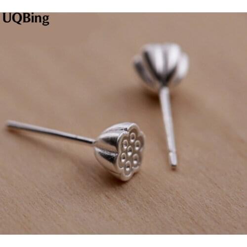 925 Sterling Silver Vintage Lotus Pod Women Elegant Silver Stud Earrings Birthday Gifts
