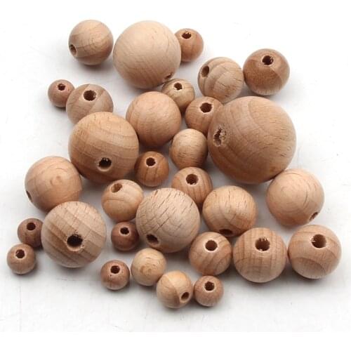 8-30mm Natural Beech Teething Round Wood Ball Spacer Loose Wooden Beads For Diy Necklace Bracelet Jewelry Making