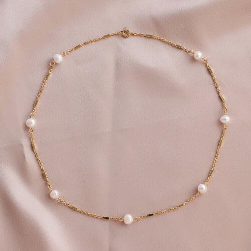 Gojomem Elegant Gold-plated Natural Freshwater Pearl Clavicle Chain Choker for Women 2021 Gift New Fashion Jewelry Necklace