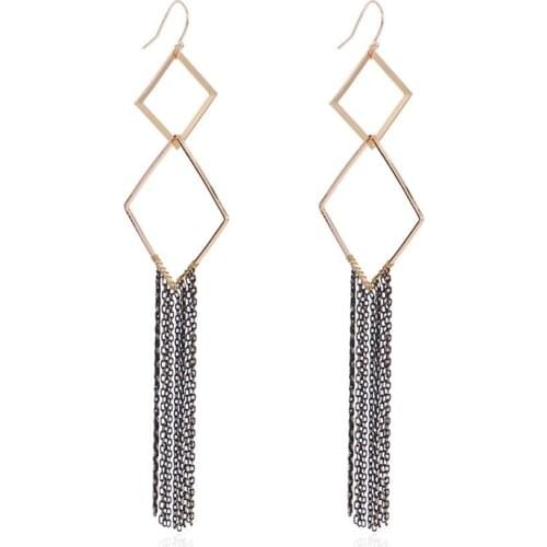 ELEGANCE11 Bohemia Earrings Big Squre Chain Tassels Earrings Long Earrings for Party Christmas Jewelry Gift for Girl