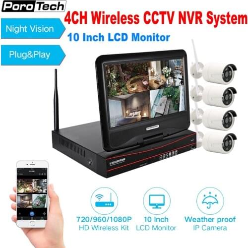 4CH 960P 1080P WIFI NVR Kit 10 Inch Monitor Waterproof Outdoor IP Camera P2P Video Surveillance Kits Wireless CCTV Camera System