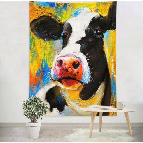Crayon Drawing Cute Cow Wall Hanging Tapestry Livingroom Sheet Bedspread Decor
