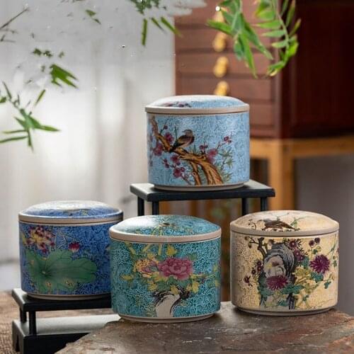 Chinese Stoneware Tea Container Mini Straight Barrel Tea Canister 500g Storage Capacity Tea Caddy Moisture-Proof Big Tea Box