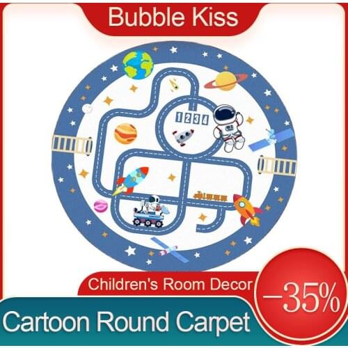 Bubble Kiss Round Carpet Soft Rugs Kids Bedroom Modern Cute Cartoon Astronaut Spaceship Carpet Modern Design Bedroom Carpet