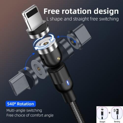 540°Rotating Magnetic Cable Micro USB Type C Charging Cable for Samsung S20 S10 Note 10 Plus Xiaomi Mi 10 Pro Magnet Cable 1M