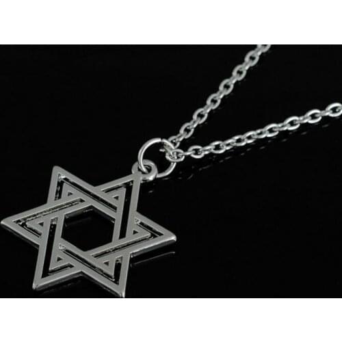 Fashion Silver color hexagram Star of David Pendant dangle chain Necklaces 2pc