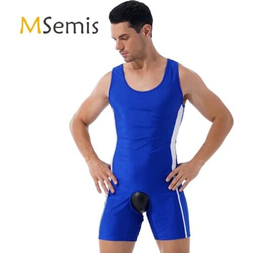 Mens Lingerie Open Crotch Bodysuit One-piece Crotchless Open Butt Jumpsuit Nightwear Color Block U Neck Sleeveless Bodysuit