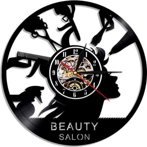 Barber Shop Hair Beauty Hairstyle Vinyl Record Wall Clock Modern Design Home Decor Hairdresser Tools Equipments Hanging Watch