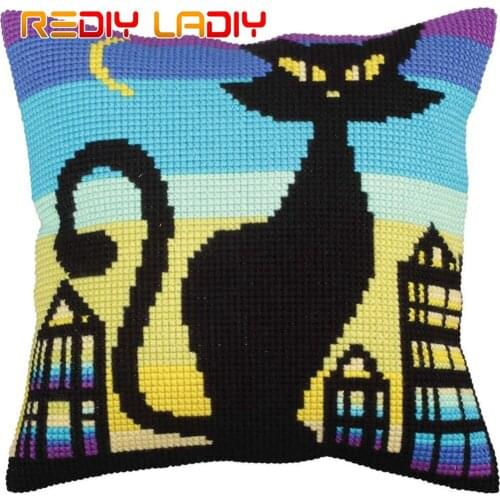 Cross Stitch Cushion Cover Black Grace Needlepoint Kit Pre-Printed Canvas Thick Yarn Cross-stitch Pillow Case Arts and Crafts