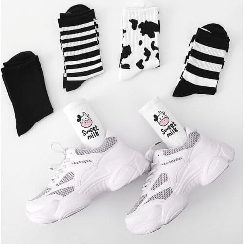 Jeseca New Fashion Designer Women Long Socks Summer Sport Black White Harajuku Underwear Kawaii Girl Student Striped Long Socks