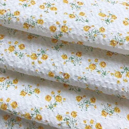 New Bubble Cotton Fabric For Skirt Dress Childrens Clothing DIY Handmade Fabric Korean Style Small Floral Printed Fabric