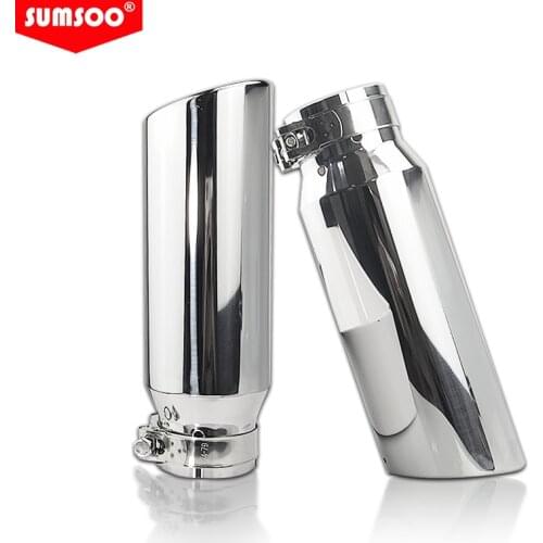 Genuine SUMSOO Silver Universal Car Outlet Rolled End Angle Cut Tube Exhaust Tip Tail Pipe stainless steel
