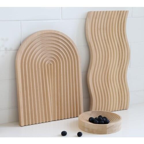 Nordic solid wood tableware irregular tray wave pattern living roomfruit tray snack tray home breakfast bread plate Beech