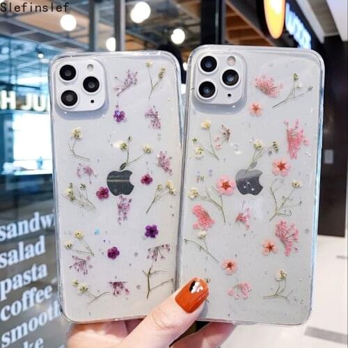 Dry Flower Transparent Phone Case For iphone 11 12 mini Pro Max XS X XR 6 6S 7 8 plus SE 2020 Soft Shockproof Cases Cover