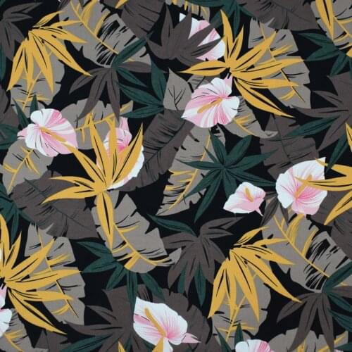 Pink flowers with yellow leaves reactive dyeing childrens cotton linen fabric for summer dress shirt tissus tecido telas tissu