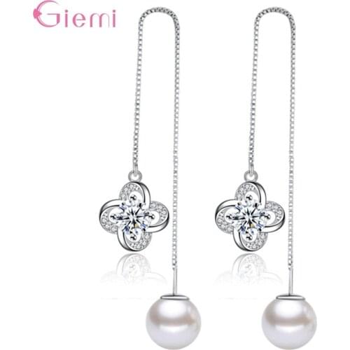 Boutique Women Long Tassel Drop Earrings Cubic Zircon Exquisite Chain Pendant Earring Simulated Pearl Brincos Bijoux