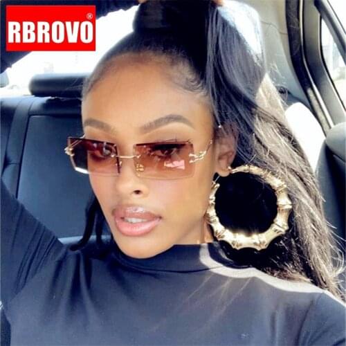 RBROVO Rectangle Rimless Sunglasses Women Vintage Eyeglasses Women/Men Brand Designer Glasses Women Oculos De Sol Feminino