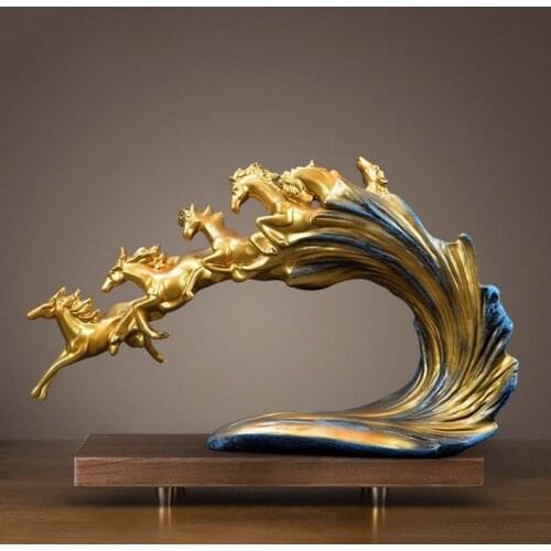 [MGT] New Retro Six Horse Statues Sculptures Geometric Animal Decoration Statue Resin Crafts Home Decoration Accessories Gifts